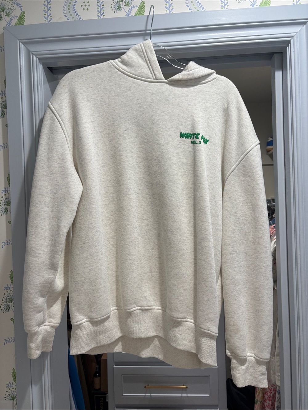 White Fox Boutique Cream Hoodie with Green Logo